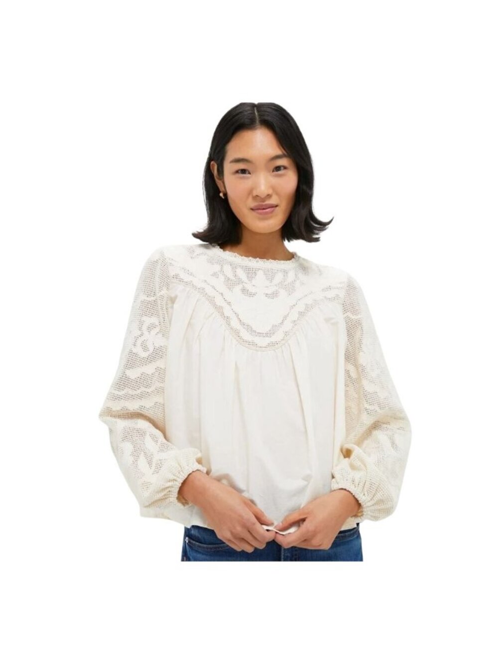 Tuckernuck Women's Peasant Top Size M Cressida Ivory Patchwork Embroidered Boho